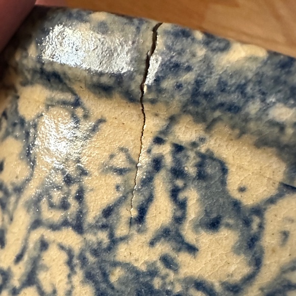 Robinson Ransbottom Pottery Stoneware Bowl Roseville Ohio Blue Cream 3" Height - Picture 7 of 9